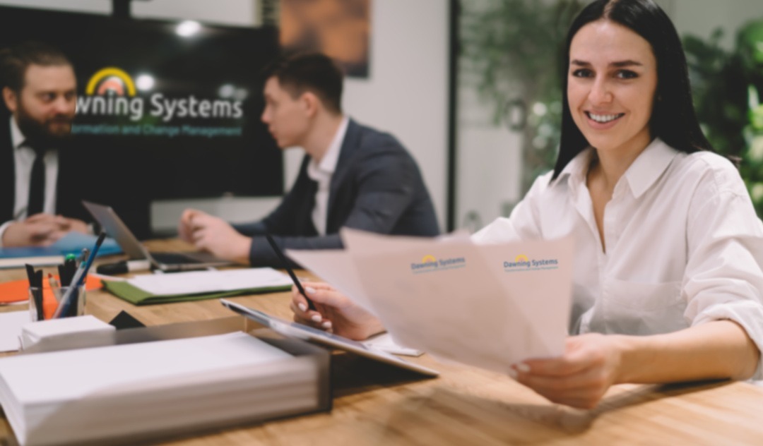 Woman smiling in work meeting